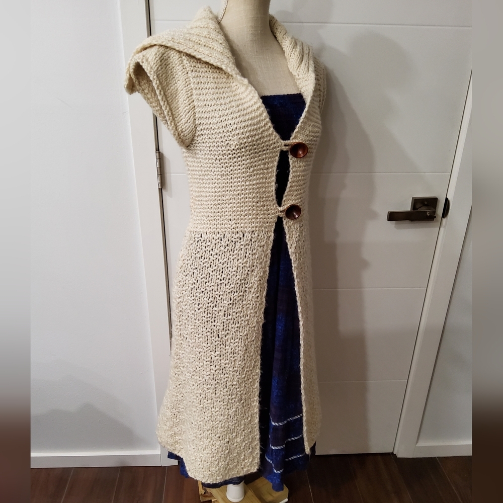 Free People Fishermans Wool Blend Chunky Knit Duster Sleveless Cardigan Size S